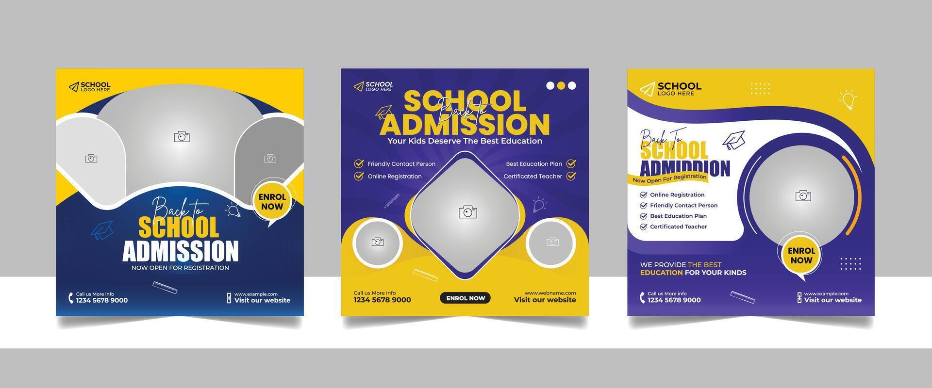 back to school admission social media post set vector