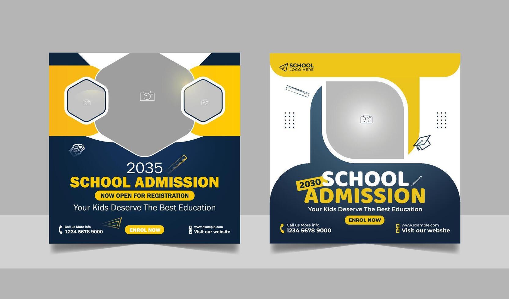 back to school admission social media post set, higher education promotion square flyer web banner study abroad design. vector