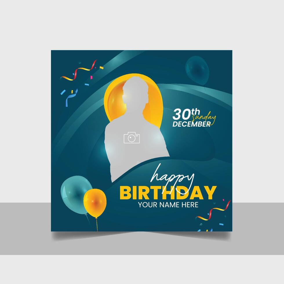 Birthday wishes social media post template, party invitation or greeting card, happy wedding anniversary celebration event square banner poster design vector