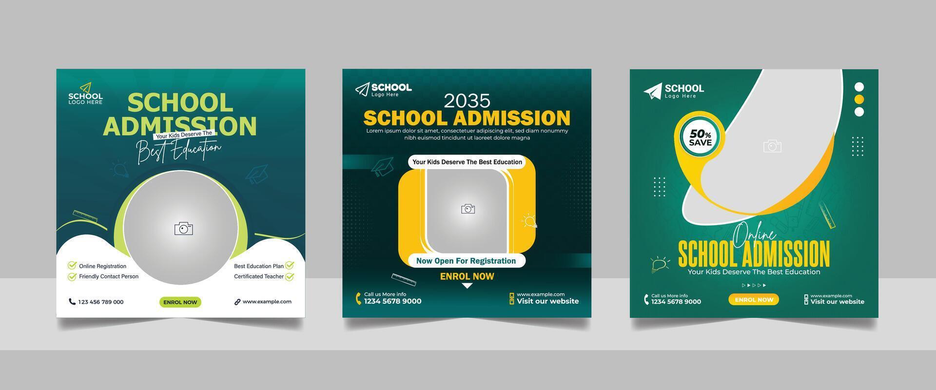 back to school admission social media post set, higher education promotion square flyer study abroad template vector