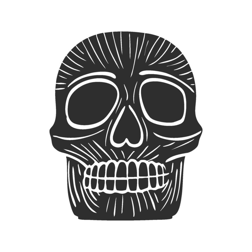 Skull With Intricate Line Patterns Silhouette Illustration. Symbolizing Mortality And Artistry In A Bold Design Isolated Illustration vector