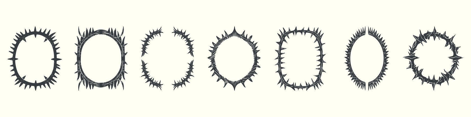 Spiky Oval Frame Designs Set. Edgy And Artistic Border Collection. Isolated Illustration vector
