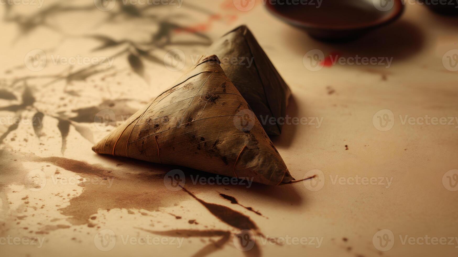 Two rice dumplings on a Chinese background photo