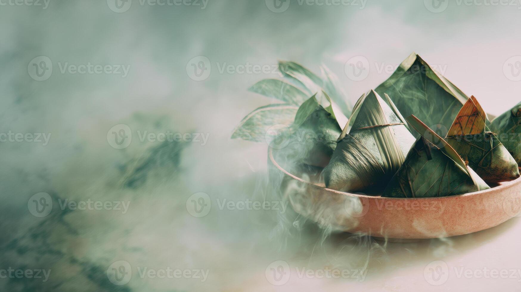 Zongzi and leaf smoke scene on the plate photo