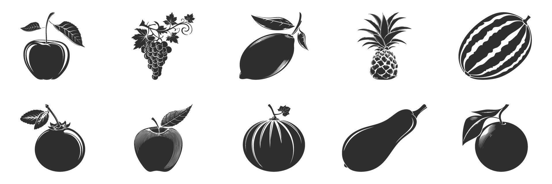 Fruit Silhouettes Collection. Diverse Fruit Icons For Design And Decoration Isolated Illustration Set vector