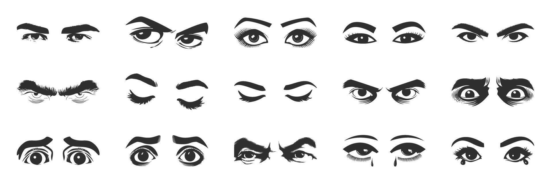 Eye Expressions Silhouette Set. Diverse Emotions And Moods Depicted Through Eye Illustrations. Isolated Illustration vector