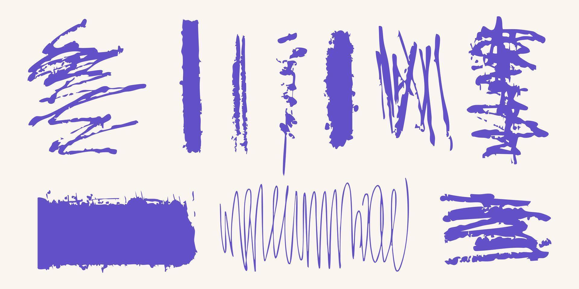 Abstract Purple Brush Strokes Set. Creative Artistic Design Elements Collection. Isolated Illustration vector