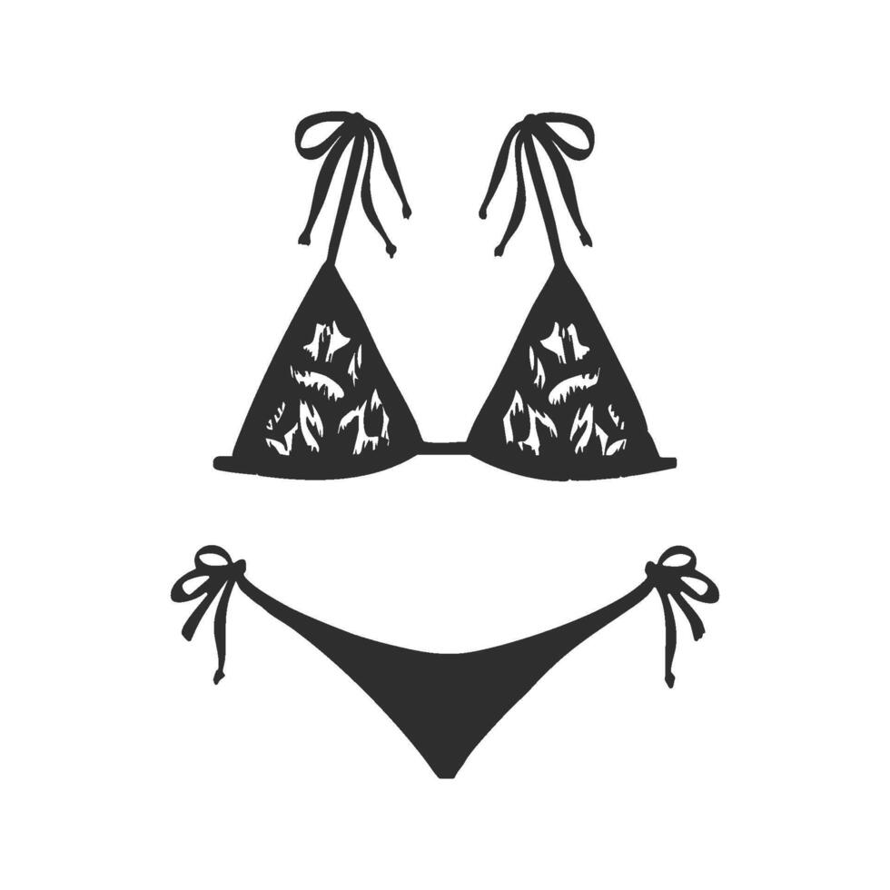 Bikini With Animal Print Design Silhouette Illustration. Fashionable Swimwear Style And Beachwear Trend Isolated Illustration vector