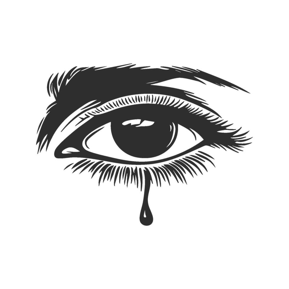Tearful Eye Silhouette Illustration. Emotional Expression And Sadness Symbol Isolated Illustration vector