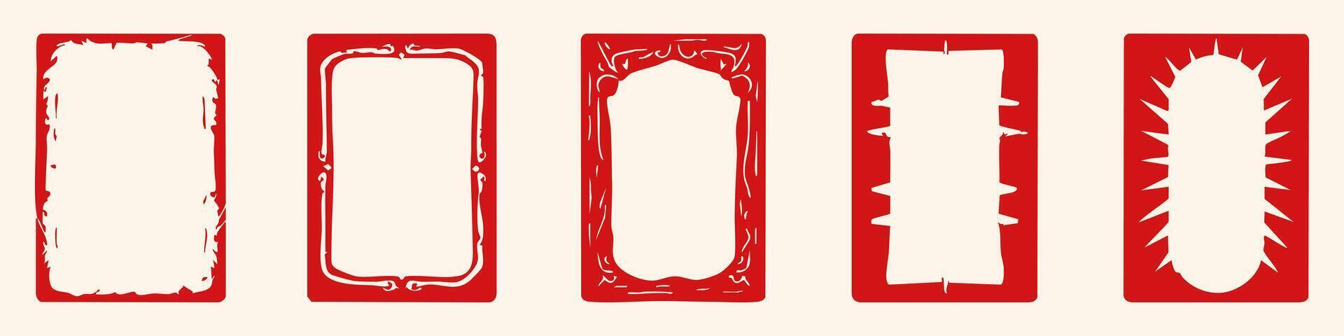 Decorative Red Frame Designs Set. Vintage And Ornamental Borders Collection. Isolated Illustration vector