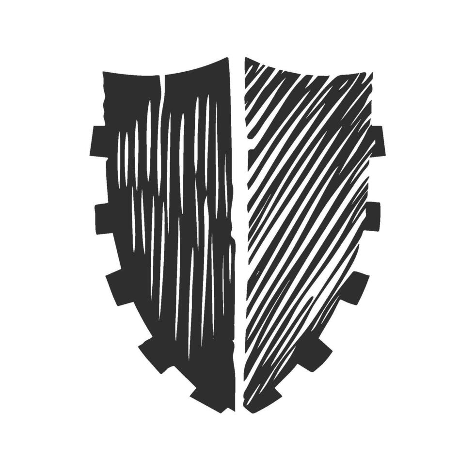 Half Textured Shield Silhouette Illustration. Symbol Of Protection And Security. Isolated Illustration vector