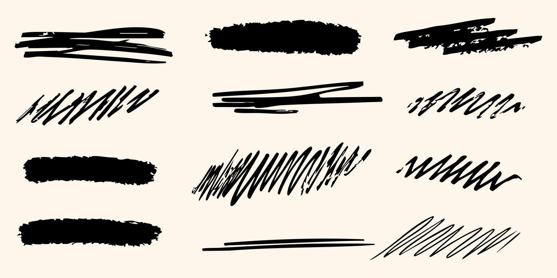 Abstract Black Brush Strokes Set. Artistic Expression And Creativity Collection. Isolated Illustration vector