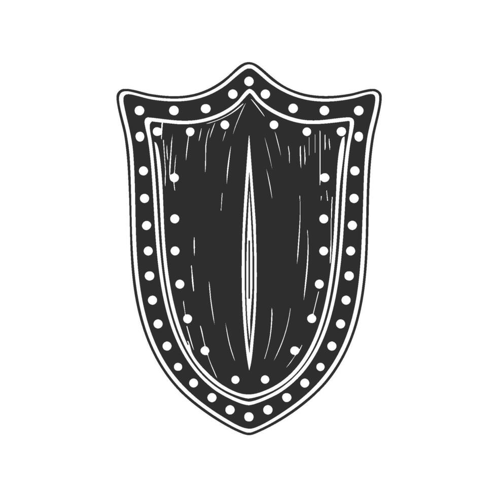 Shield With Rivets Silhouette Illustration. Medieval Protection Symbol, Security Concept Isolated Illustration vector