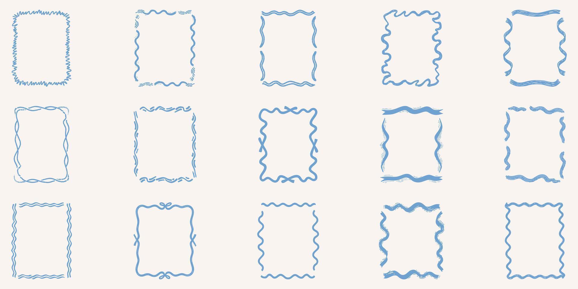 Decorative Blue Wavy Frame Set. Creative Border Design Collection. Isolated Illustration vector
