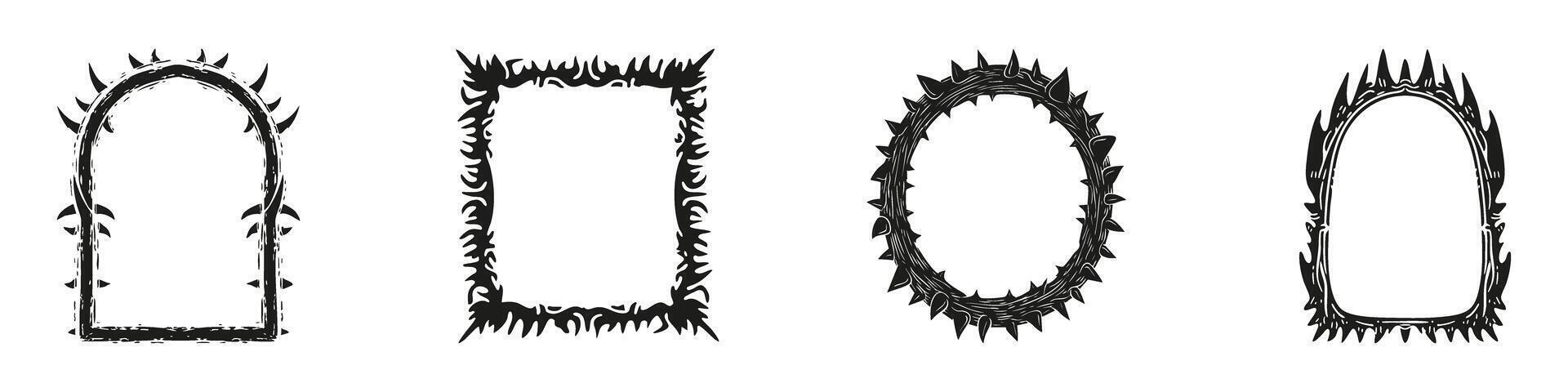 Thorny Frame Designs Set. Gothic And Decorative Borders Collection. Isolated Illustration vector