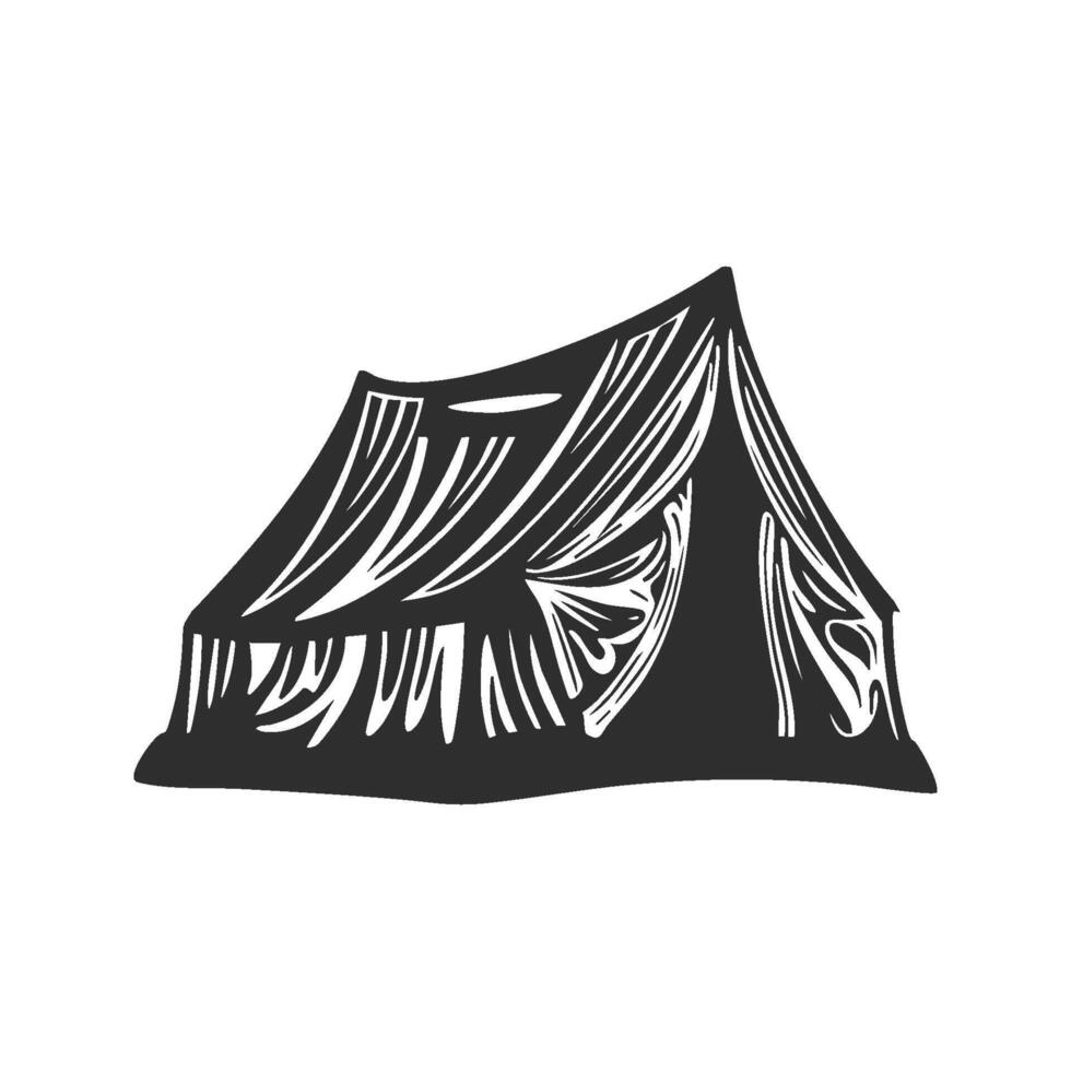 Camping Tent Silhouette Illustration. Outdoor Adventure And Exploration Concept. Isolated Illustration vector