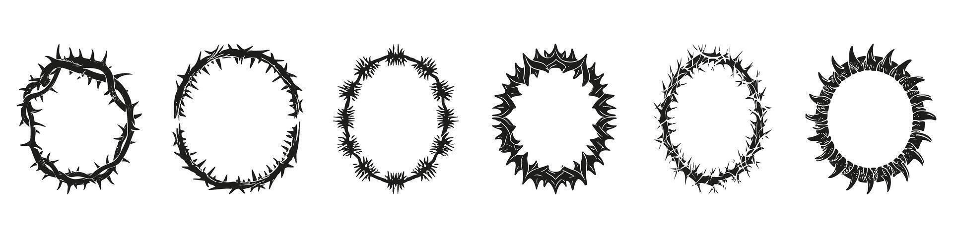 Thorn Crown Frame Set. Symbolic Representation Of Suffering And Sacrifice. Isolated Illustration vector
