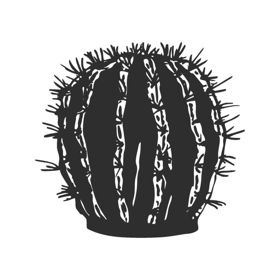 Round Cactus Silhouette Illustration. Desert Plant Symbolizing Resilience And Adaptation. Isolated Illustration vector