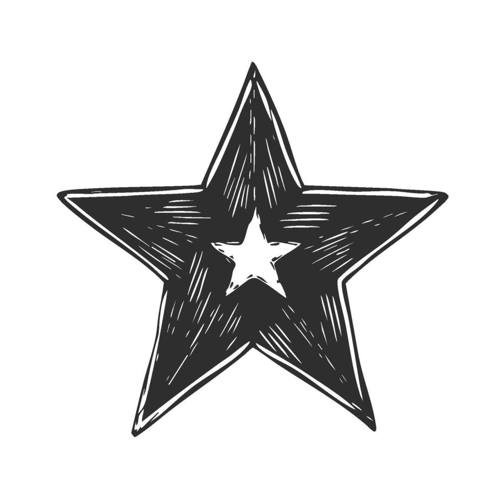 Hand-Drawn Star With Inner Star Silhouette Illustration. Artistic Expression And Creativity Isolated Illustration vector