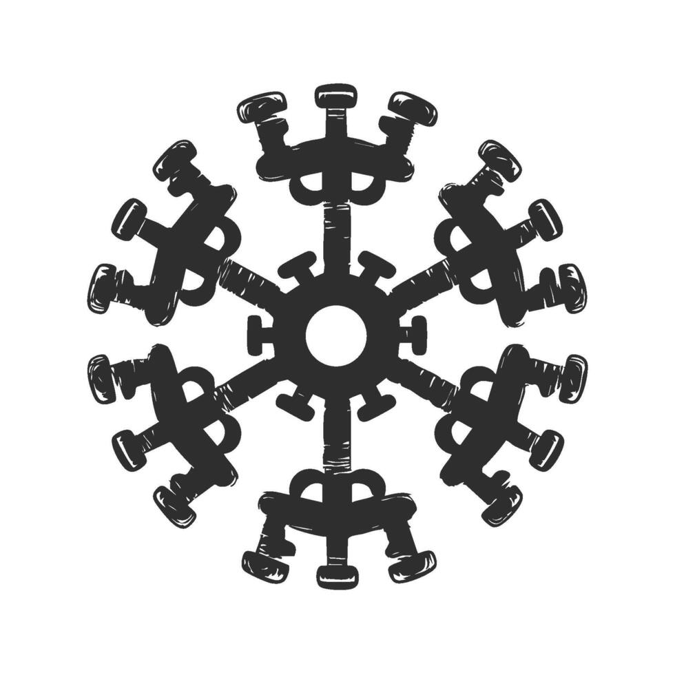Dumbbell Snowflake Design Silhouette Illustration. Fitness And Winter Concept Fusion Isolated Illustration vector