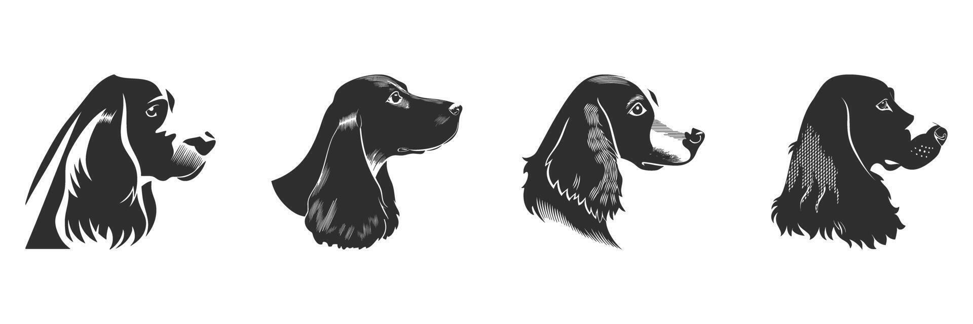 Dog Breed Profiles Silhouette Set. Cocker Spaniel Illustrations For Pet Lovers And Designers. Isolated Illustration Collection vector