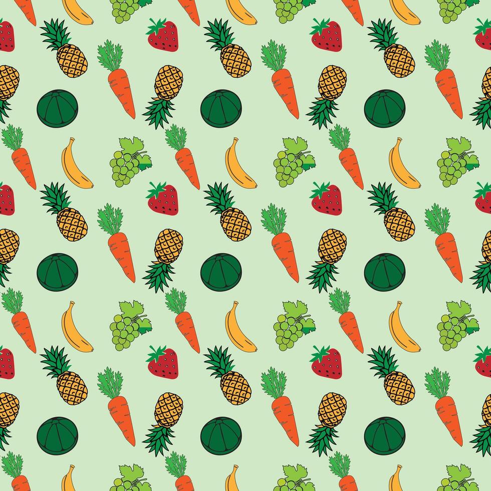 Colorful fruit and vegetable seamless pattern vector