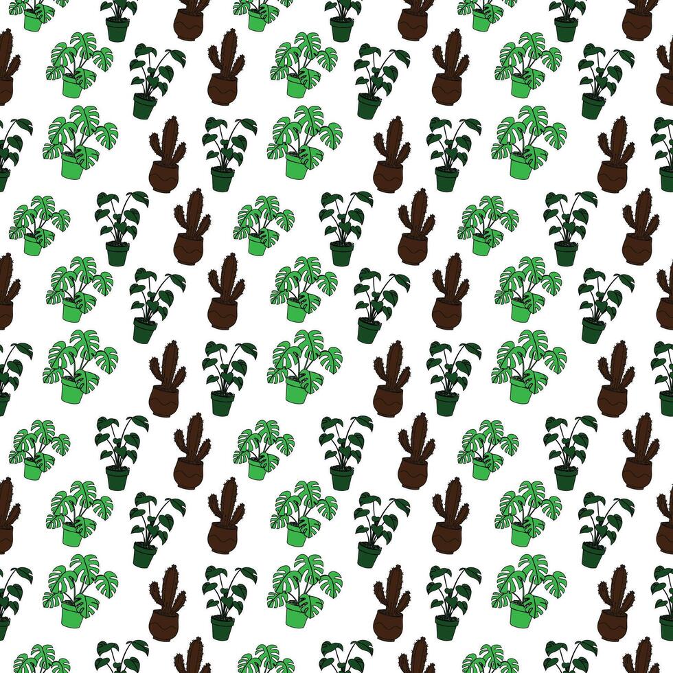 Potted Plants Seamless Pattern Houseplant Design vector
