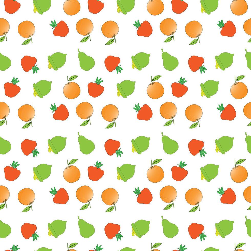 Seamless Fruit Pattern Background with Orange, Strawberry, Guava, Pear. vector