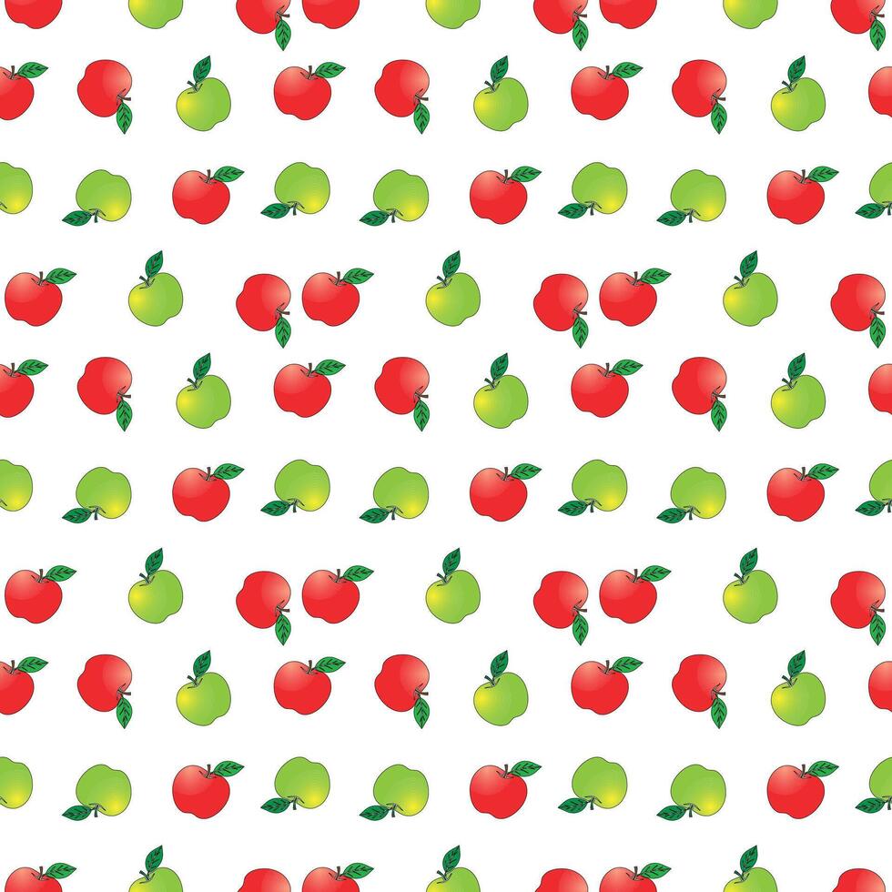 Seamless Apple Fruit Pattern with Fresh Red green Apples . vector