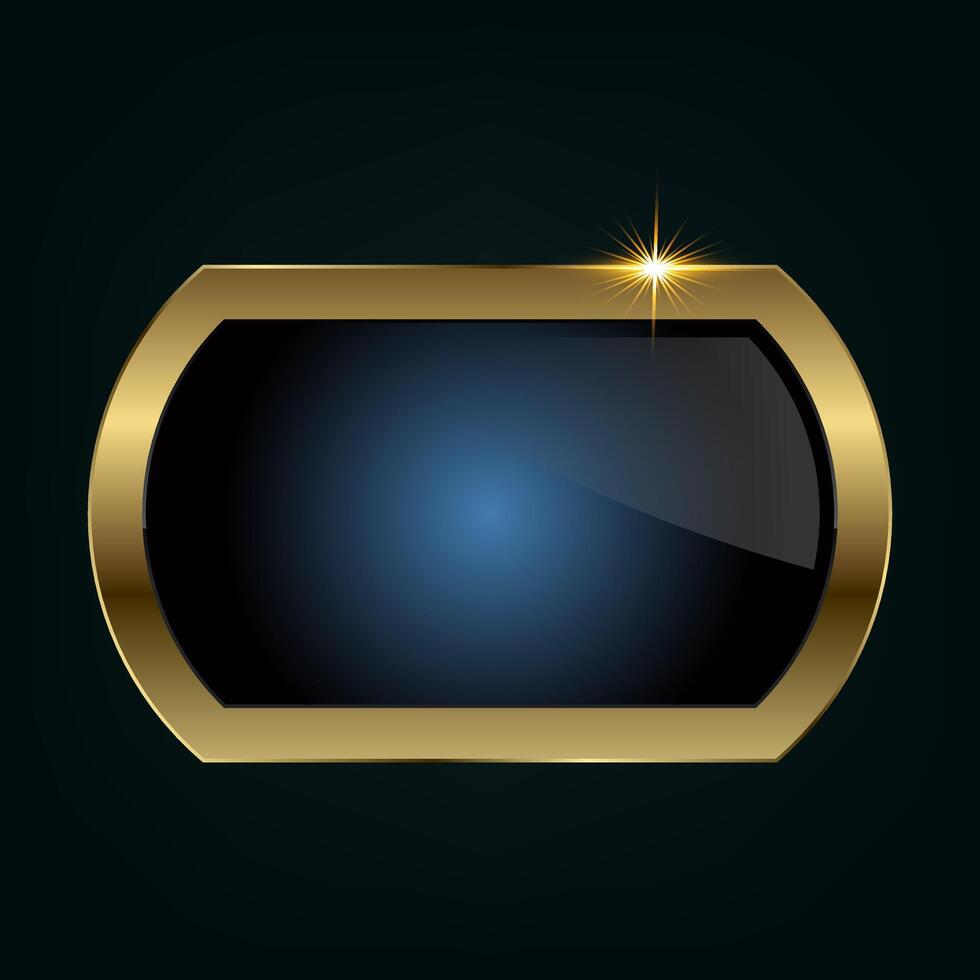 A premium sleek, rounded rectangle with a glossy black-blue center and golden border, radiating sophistication and exclusivity. and illustration vector
