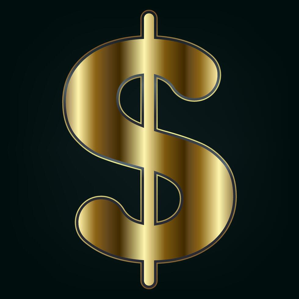 A bold and gold dollar sign radiates luxury and financial power against a dark, elegant background. symbol dollar vector