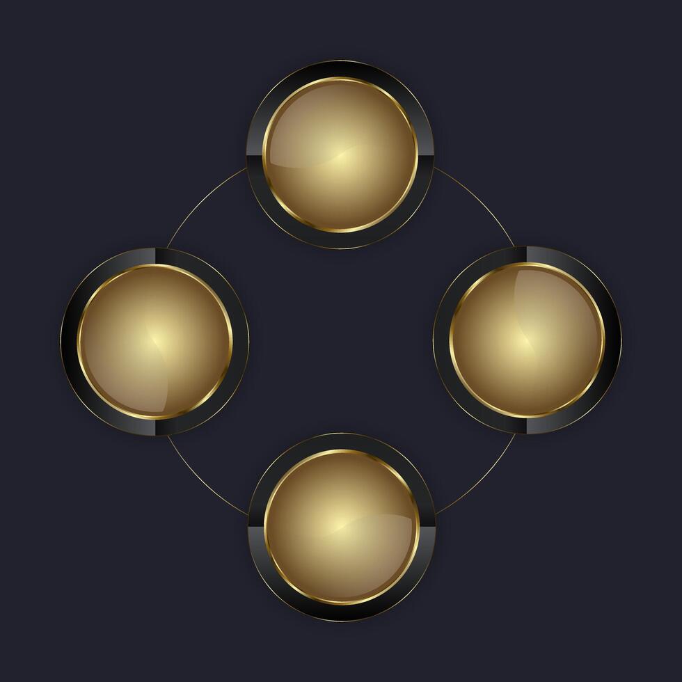 Four circle Luxury buttons on dark background used for web UI design, 4 circle dark premium High level buttons for Infographic process, illustration vector