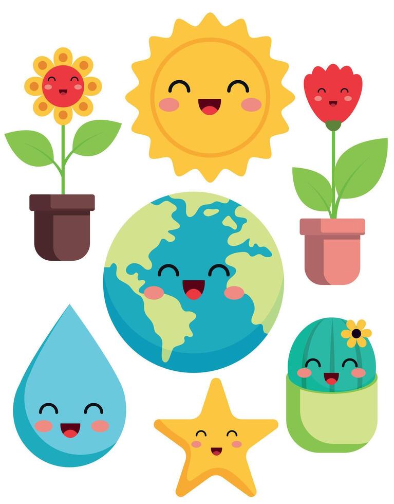 Cute happy nature characters collection set vector