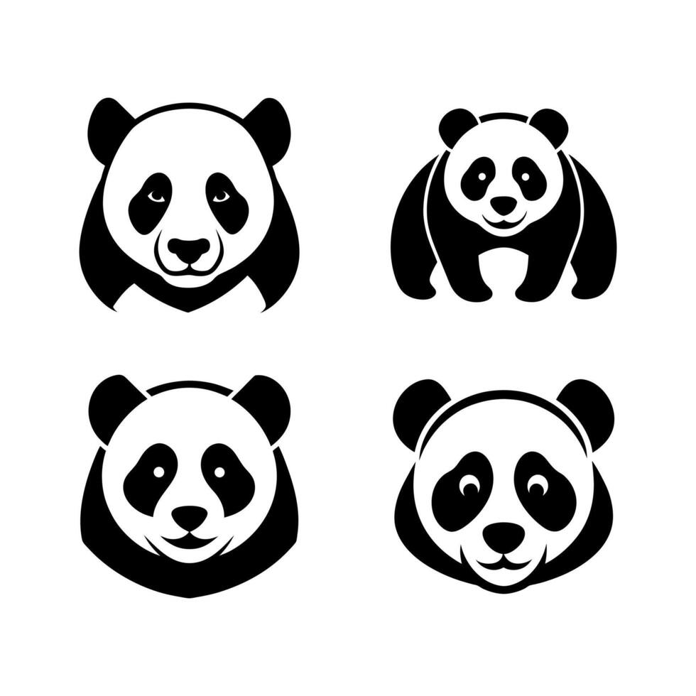 set of panda head icons illustration vector