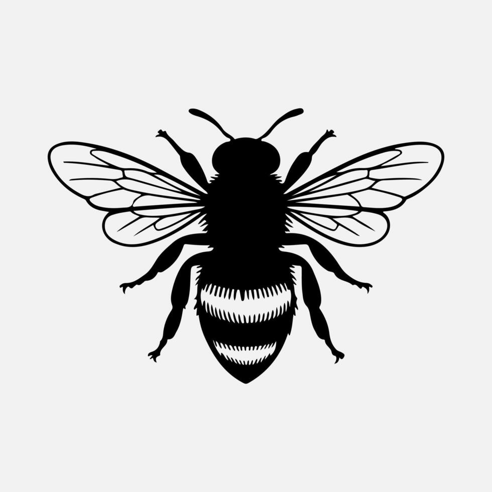 a black and white silhouette of a bee vector