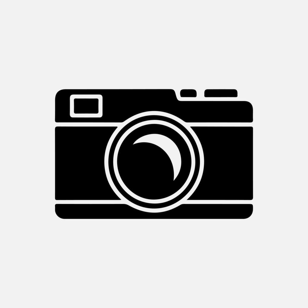black and white photo camera icon on a white background vector