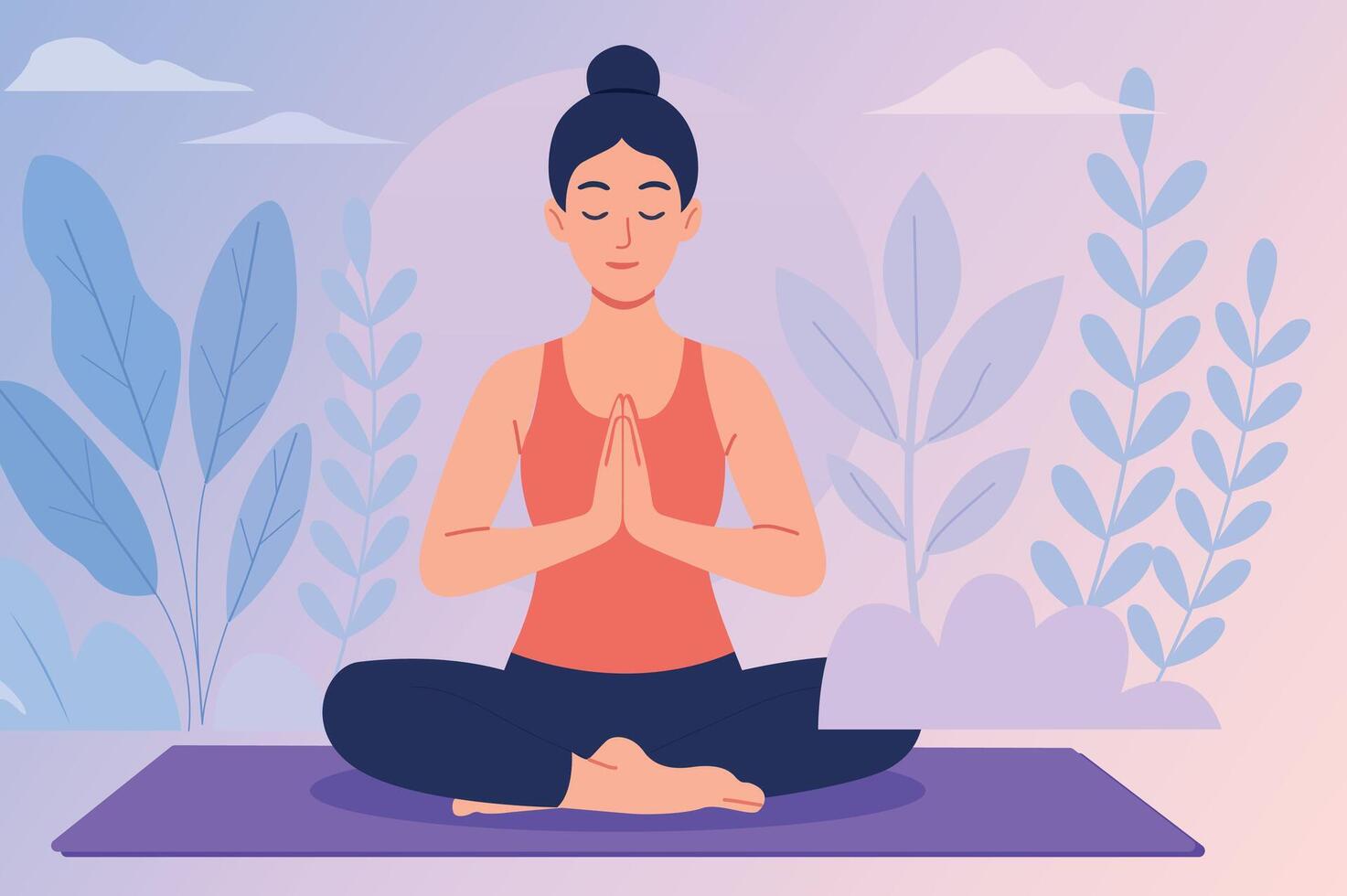 Yoga Meditation Lotus Pose Mindfulness Woman Meditating vector