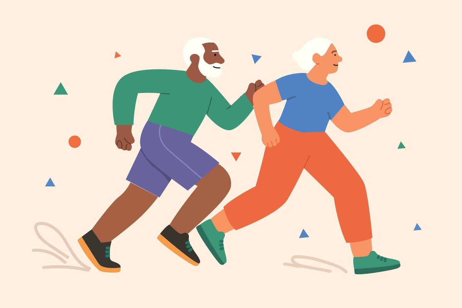 Happy Elderly People Exercising joging vector