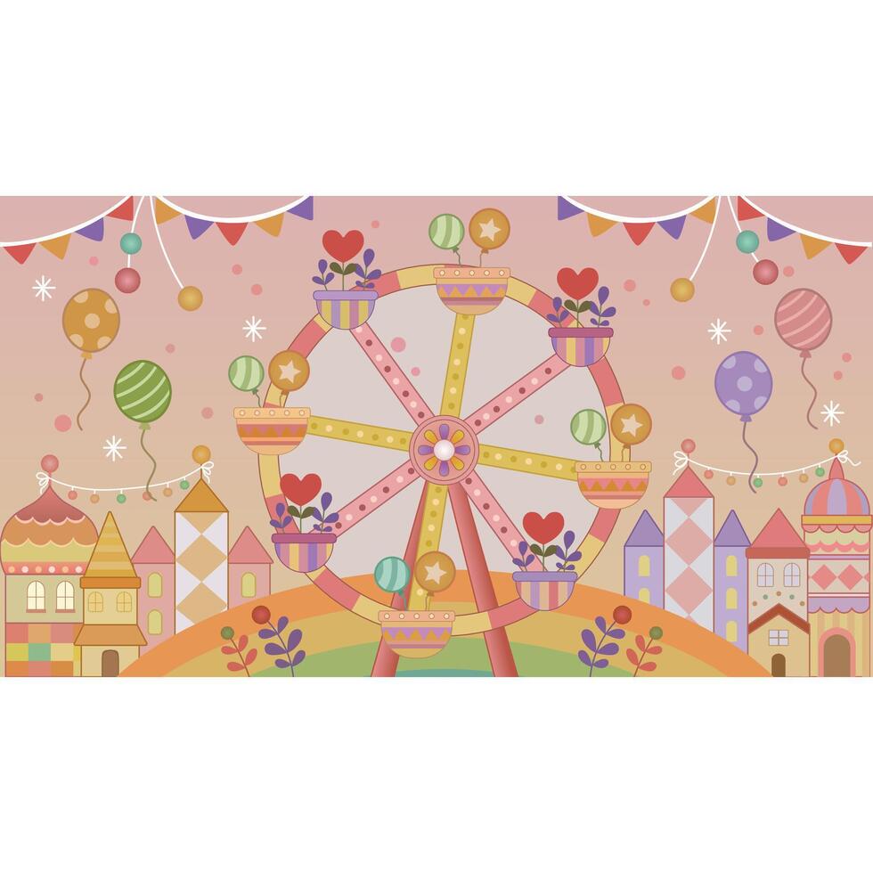 Amusement park with circus and ferris wheel background vector