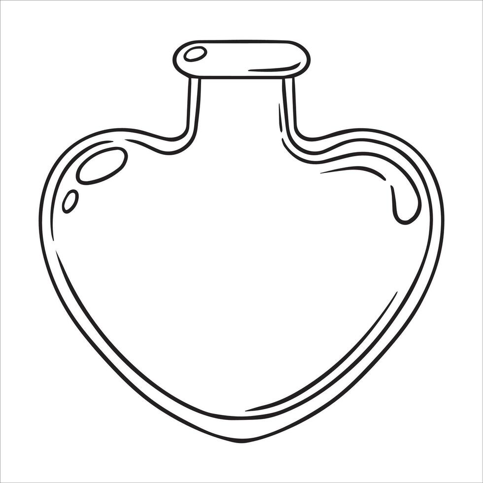 Magic heart shaped bottle for love potion. simple line drawing vector