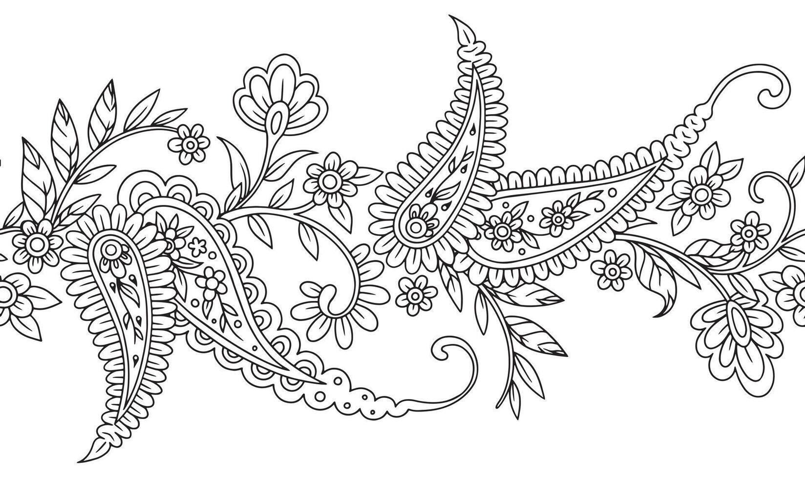 seamless border of paisley ornament. outlinea illustration. vector