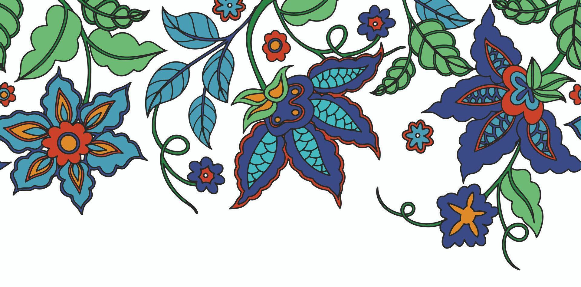 Seamless border with oriental ornaments. Abstract floral frame, illustration vector
