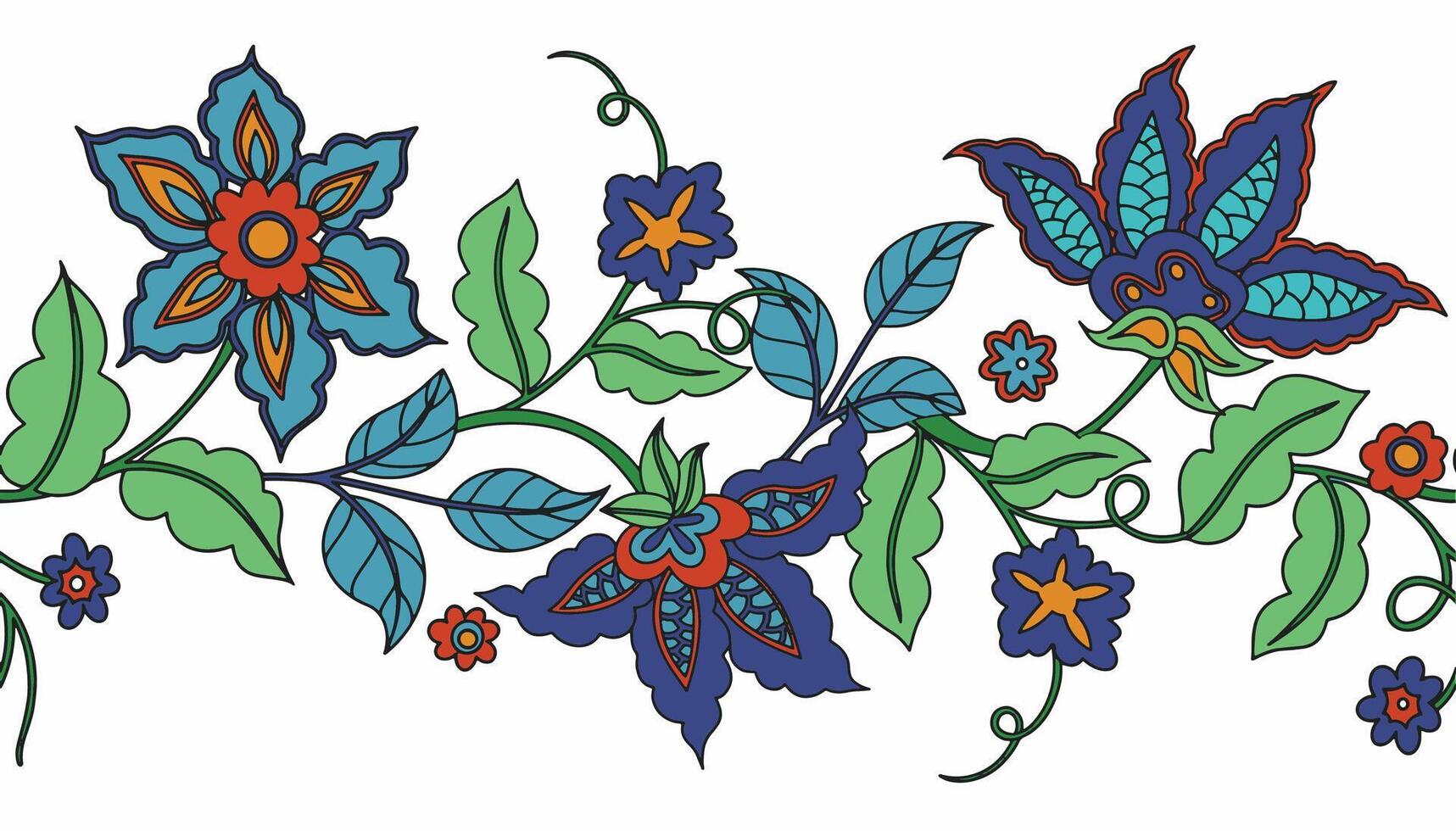 Seamless border of oriental ornaments. Abstract floral frame, illustration vector