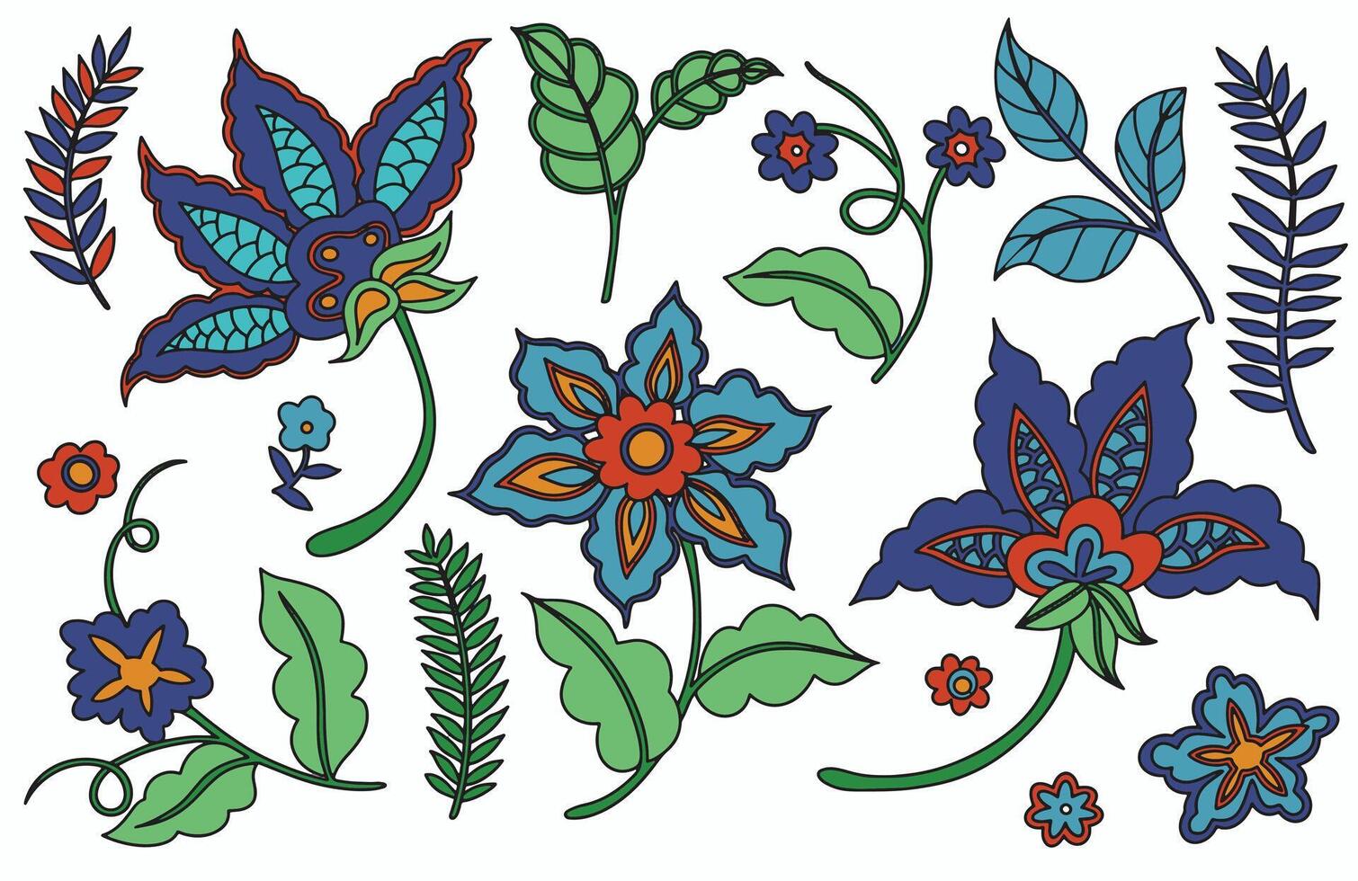 Set of oriental ornaments. Abstract flowers. illustration vector