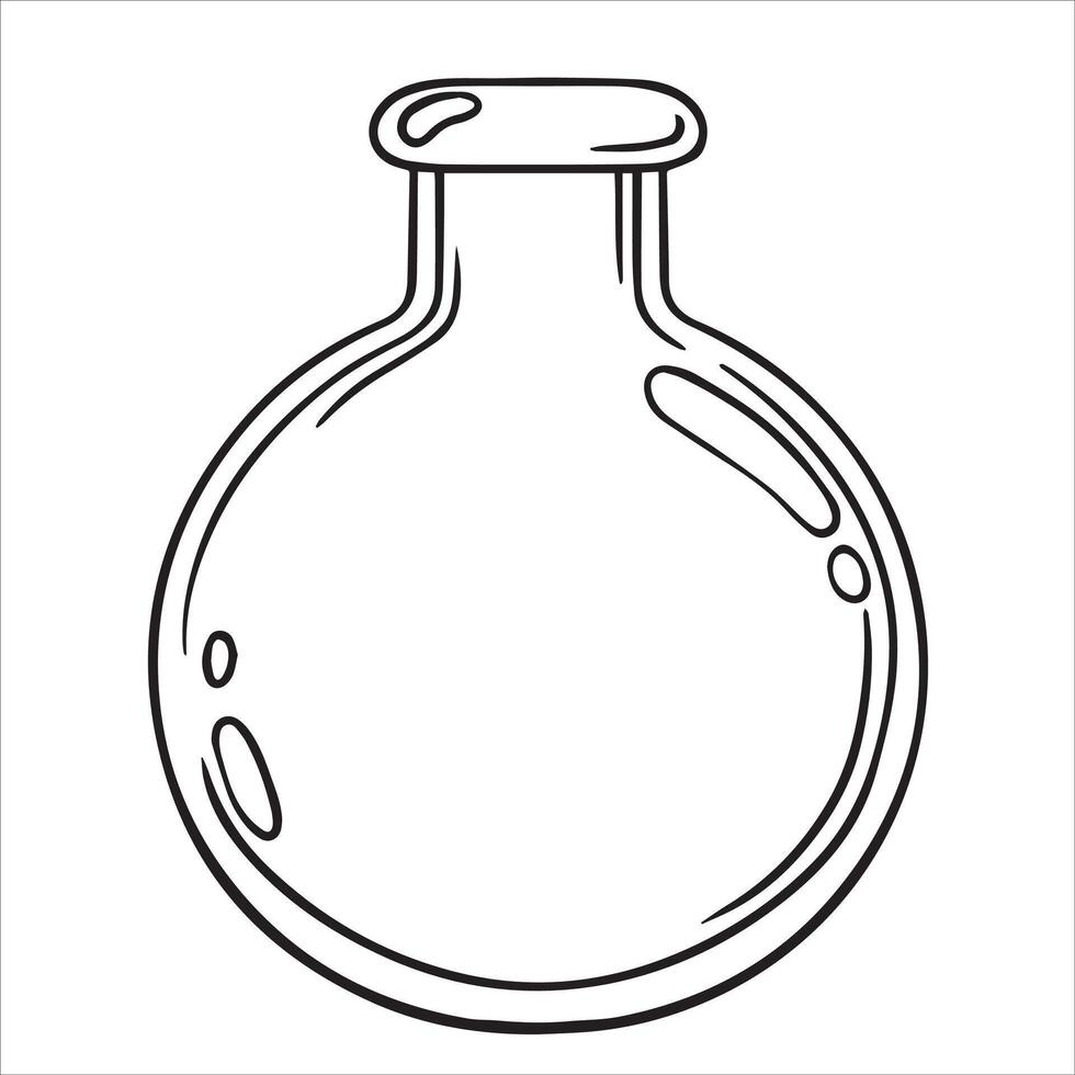 Round bottle for magic potions. simple line drawing vector