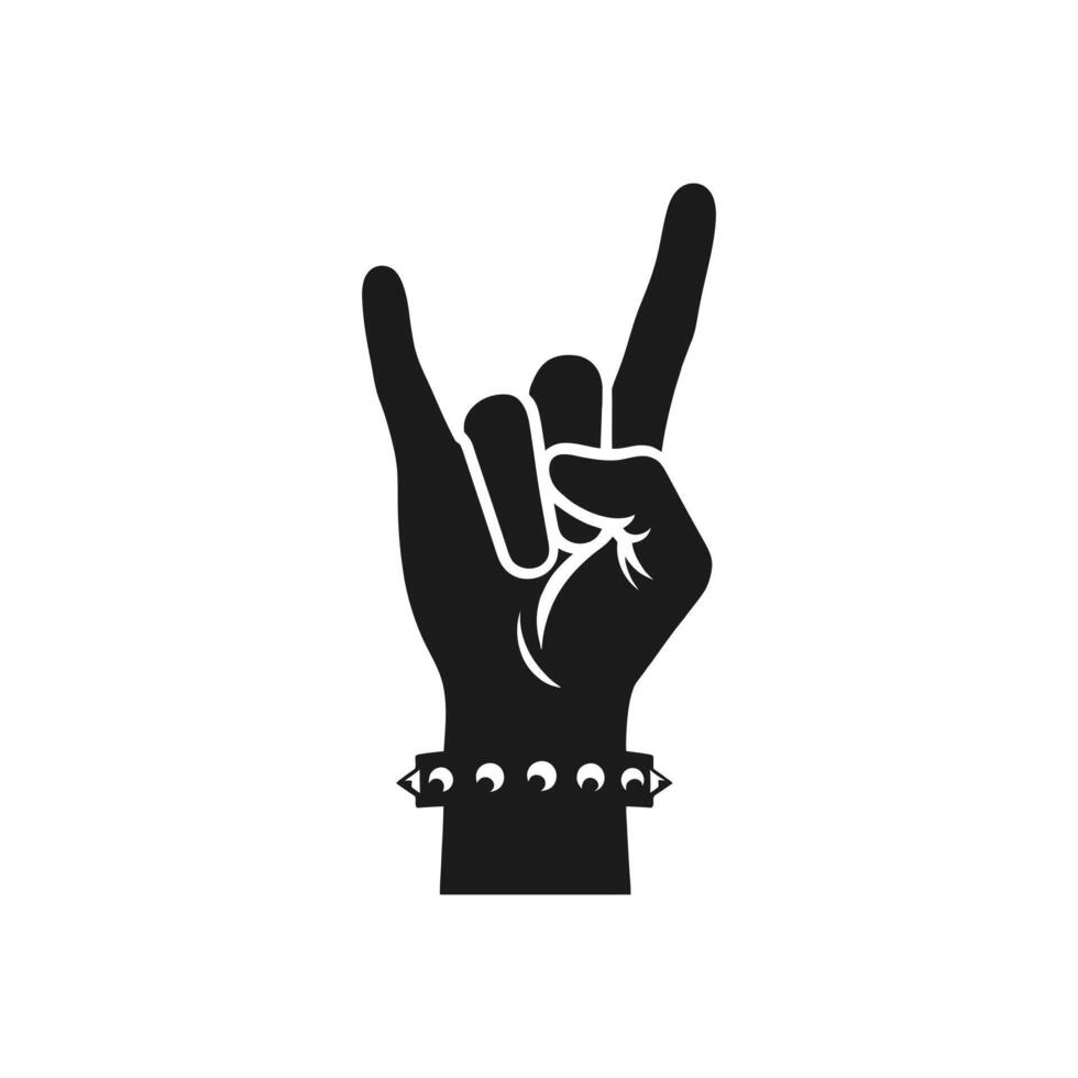 Rock On Hand Gesture Silhouette Raised Fist with Studded Bracelet Black Icon for Music Festivals Concerts and Heavy Metal or Punk Rock Themes Isolated Design Element for Tshirts and Posters vector