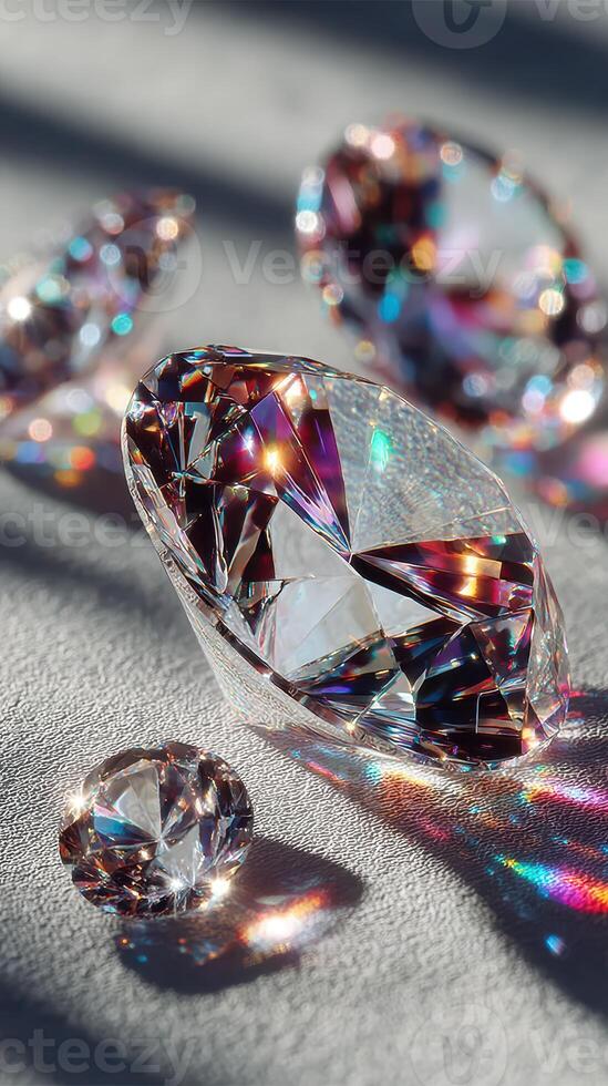 Sparkling crystals reflecting light on textured surface create a captivating display of colors in an artistic arrangement photo