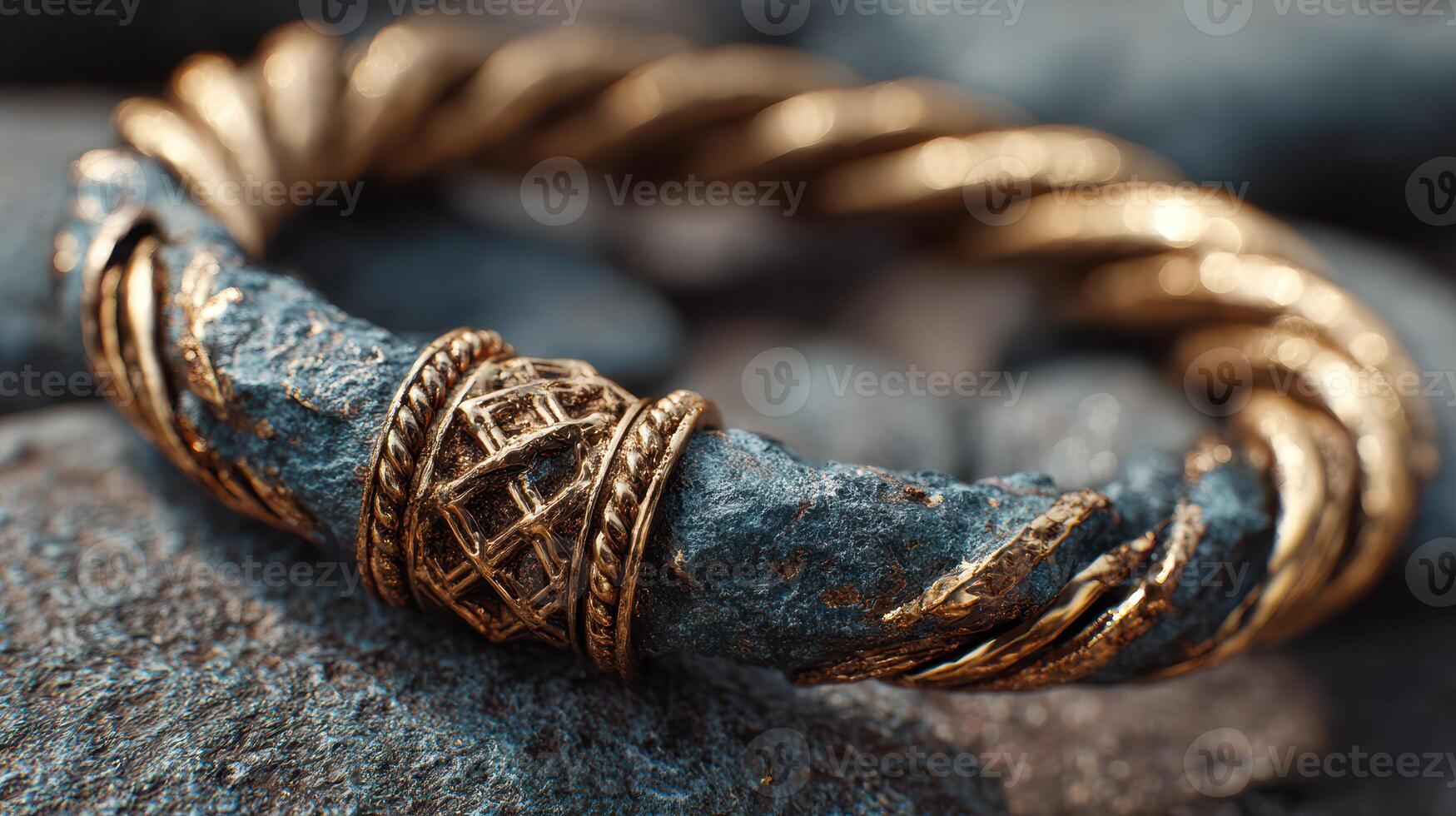 Unique handcrafted bracelet featuring a twisted gold design and textured blue stone accents from a local artisan market photo