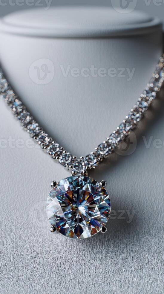 Stunning diamond necklace with intricate design showcased on elegant display photo