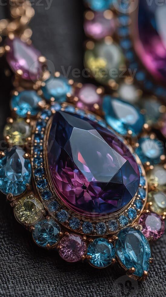 Artisan jewelry design featuring colorful gemstones and intricate detailing showcases elegance and craftsmanship photo